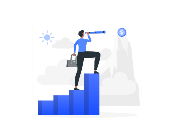 Person climbing stairs with growth chart illustration