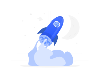 Rocket launch with clouds illustration